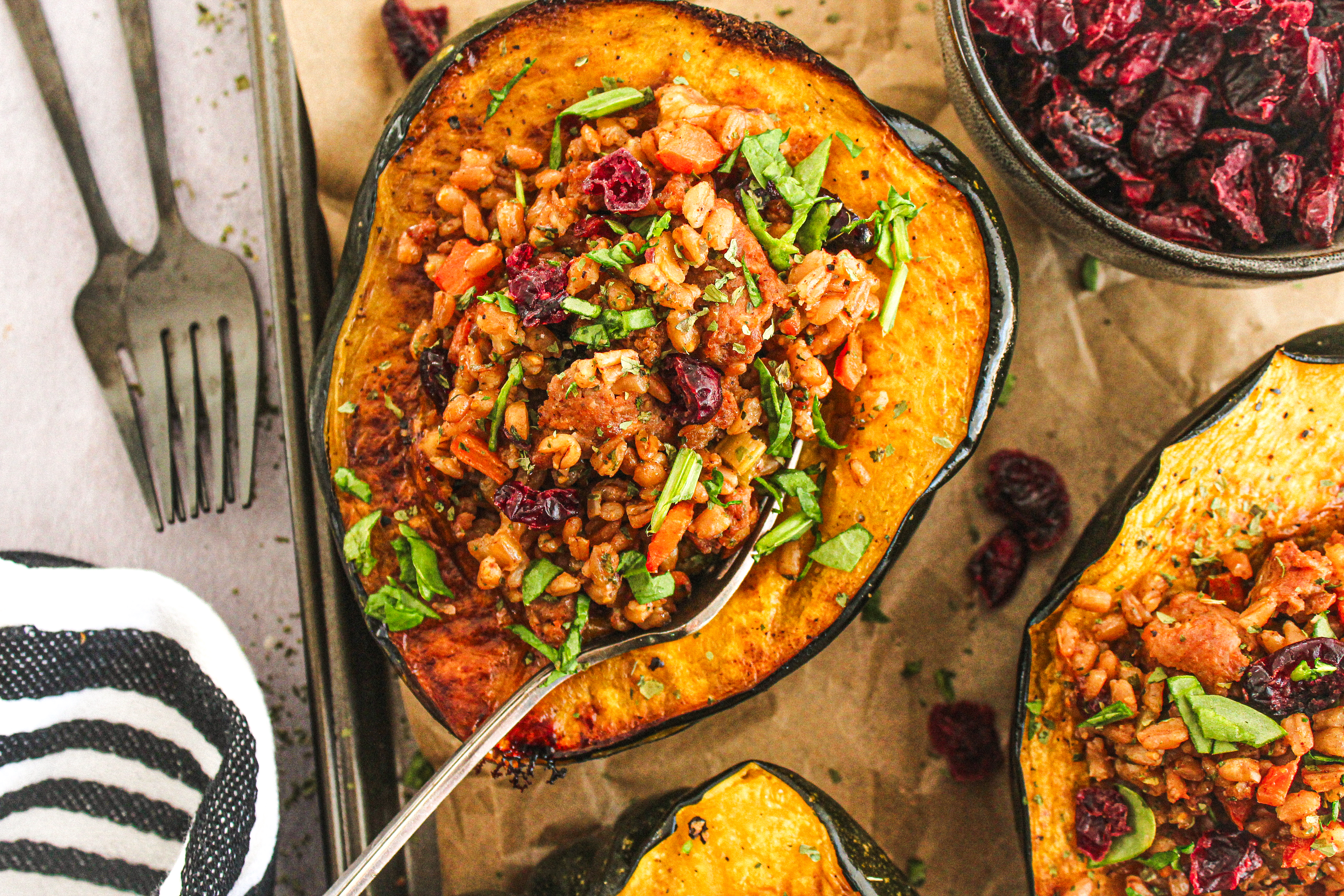 Courges poivrées farcies à l’épeautre